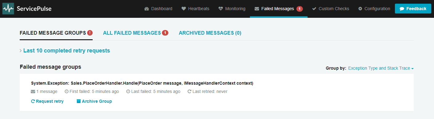 ServicePulse: Failed Messages View