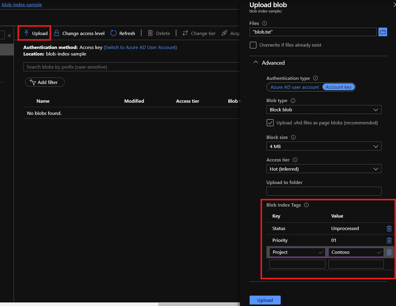 Azure Storage BLOB Index