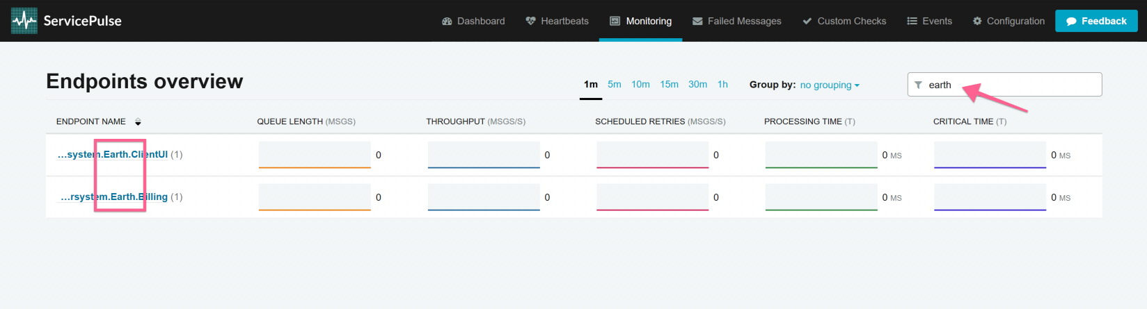 Filtering endpoints in the monitoring view
