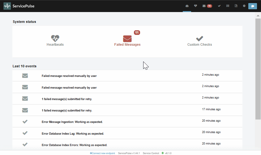 Managing failures with ServicePulse