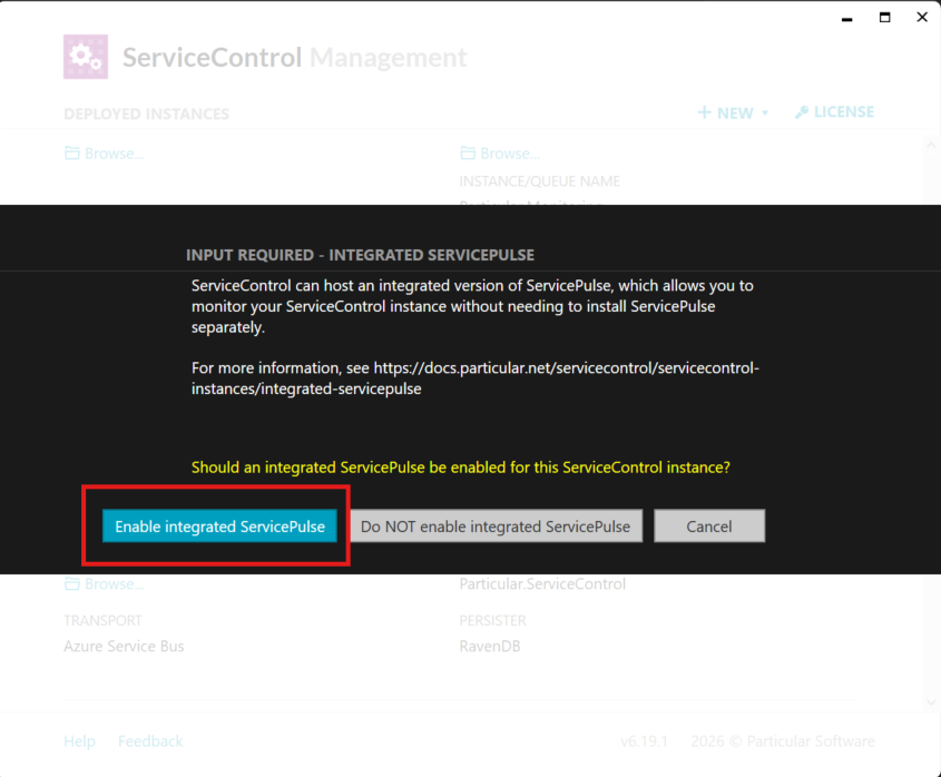 Enable integrated ServicePulse