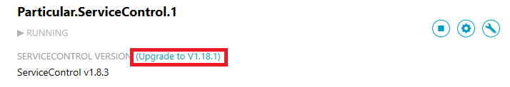 ServiceControl Management interface that shows the link for upgrading