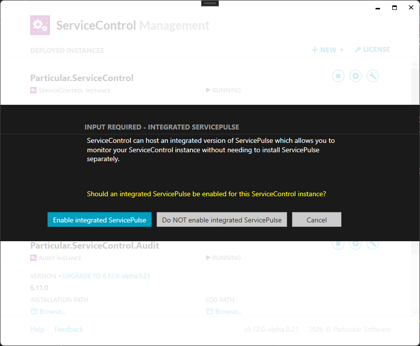 ServiceControl Management Error instance upgrade screen