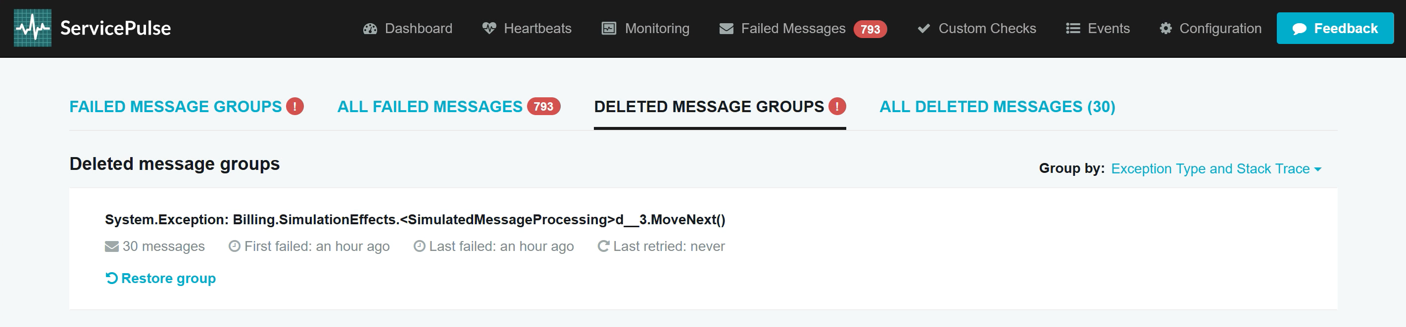 Deleted Message Groups Tab