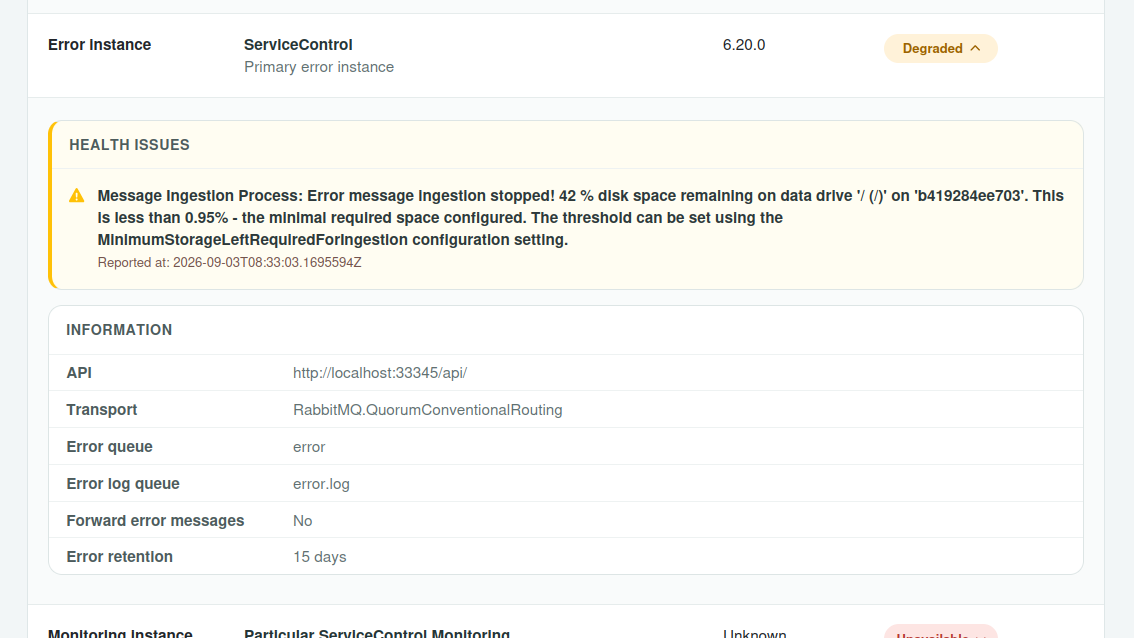 Expanded component view with error