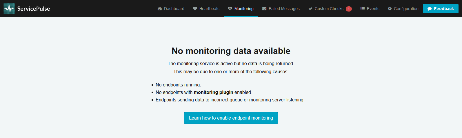 ServicePulse - Monitoring Tab - Empty